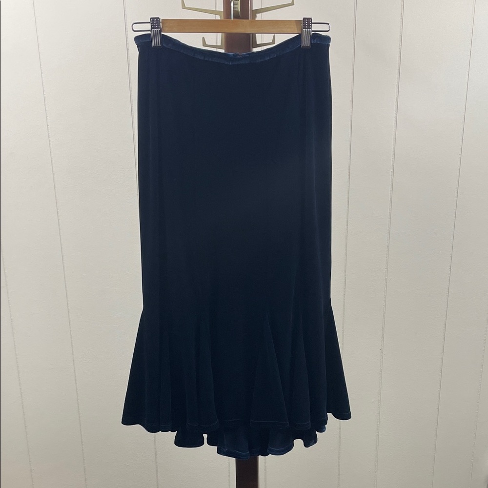 Tadashi Shoji Vintage Blue Velvet Midi Trumpet Skirt